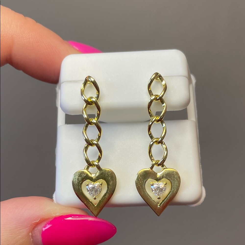0.75 CTW Moissanite Diamond Gold Over Sterling Silver Heart Dangle Drops